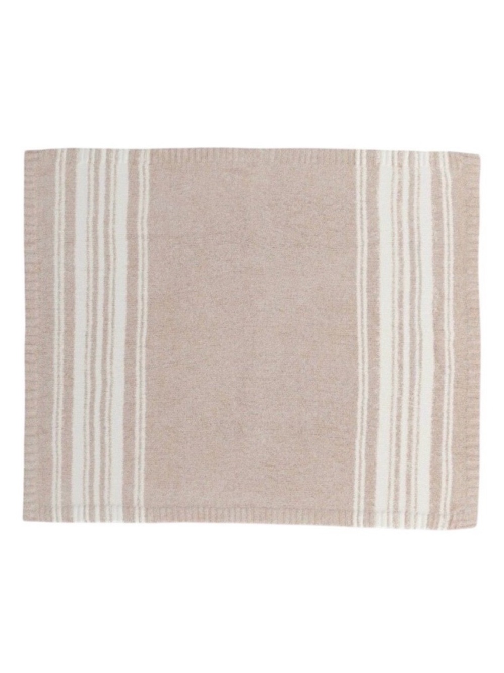 Threshold Cozy Feathery Knit Border Striped Throw Blanket Neutral Beige Ivory